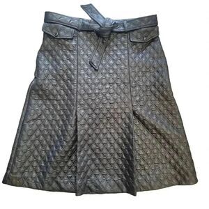 NYCC Women's Black Poly/Spandex Faux Leather Quilted A-Line Skirt NEW